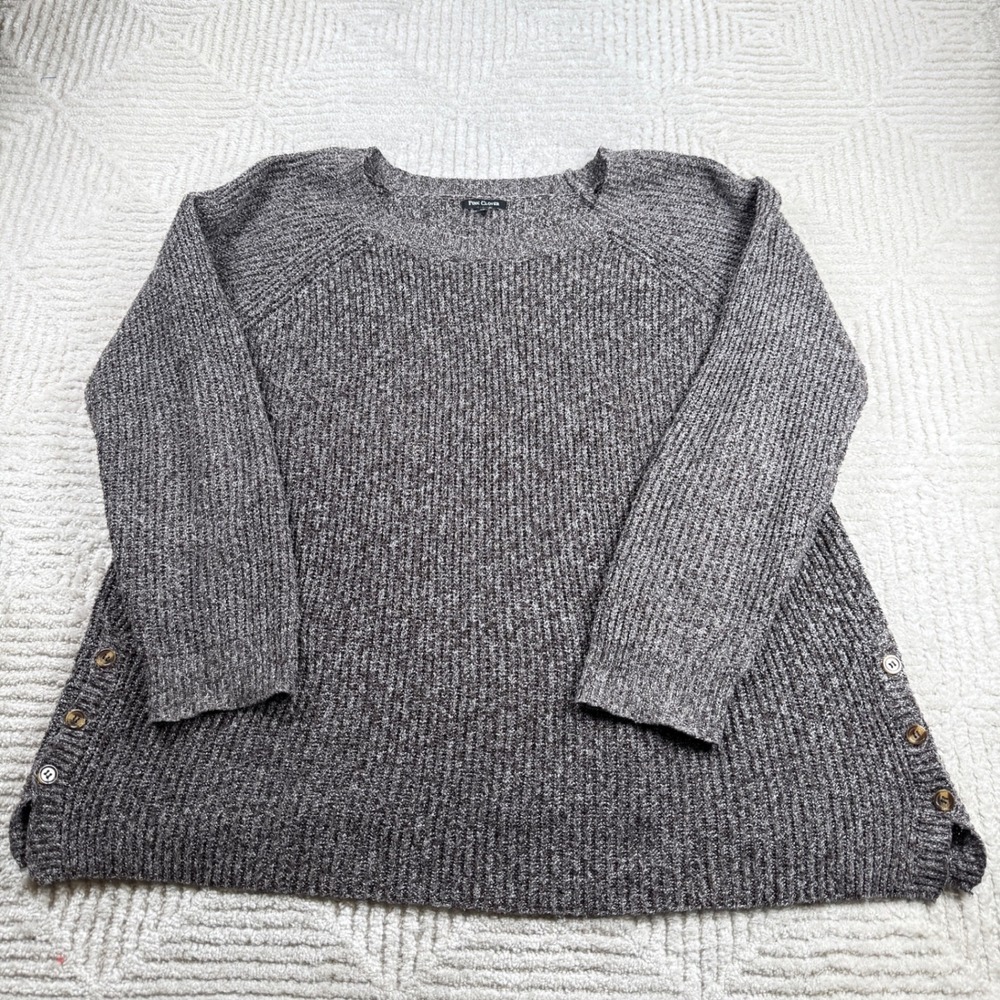 Pink Clover Ribbed Sweater Women's XXL Grey Marled Minimalist Cozy Classic Hygge